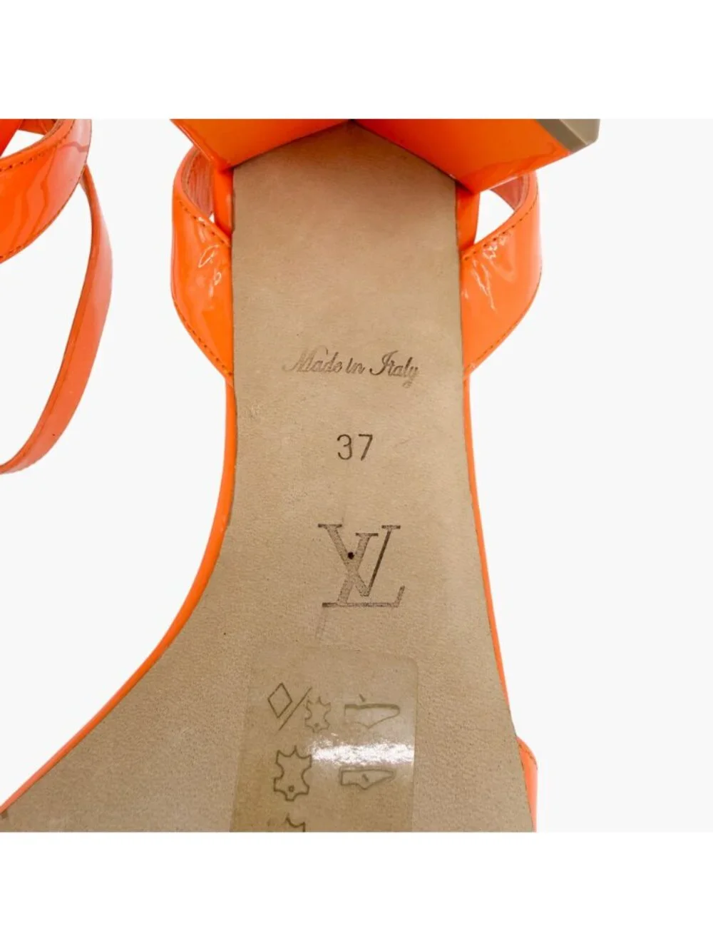 Louis Vuitton Shake LV Turnlock Sandals Orange Patent Leather Size 37 US 7 Logo